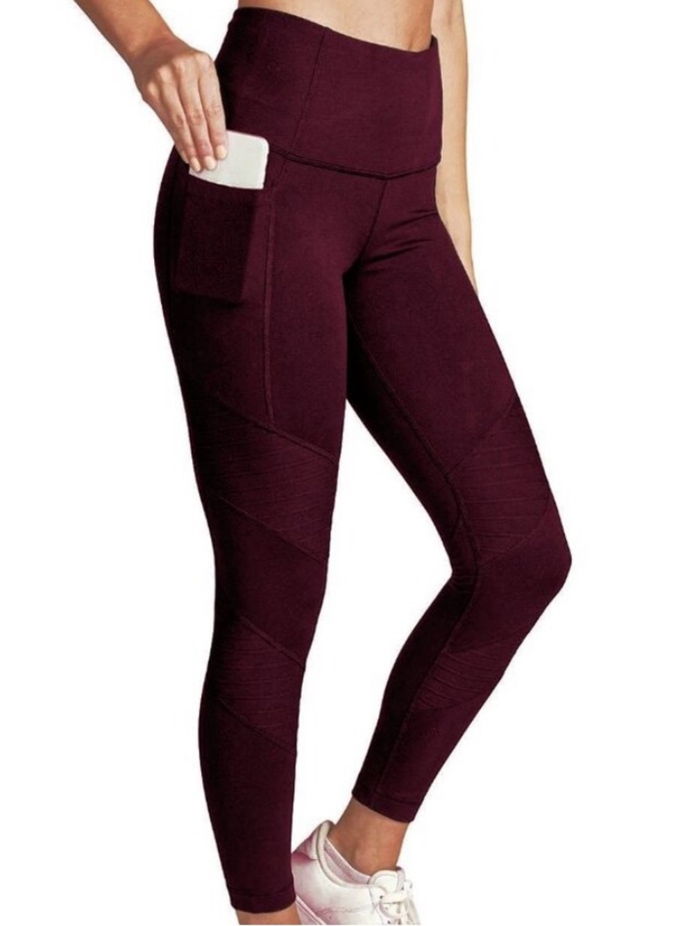 NWT MEMBERS MARK Burgundy Moto Everyday Side Pocket Ankle Leggings Size Large